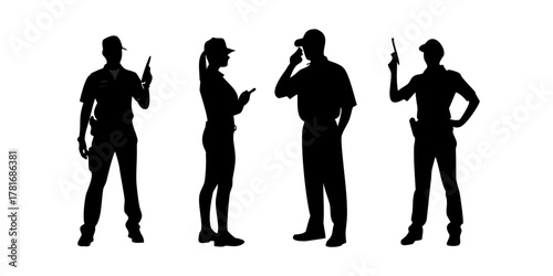 Silhouette of security guards with guns