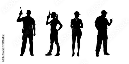 Silhouette of armed security guards