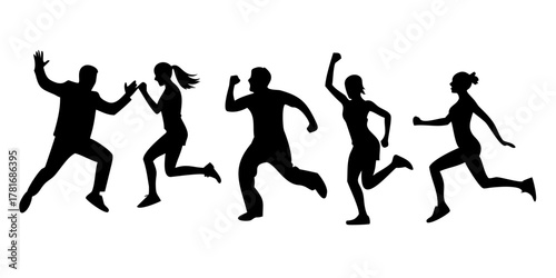 Silhouette of people running, celebrating success