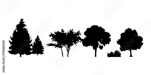 Collection of diverse silhouetted trees