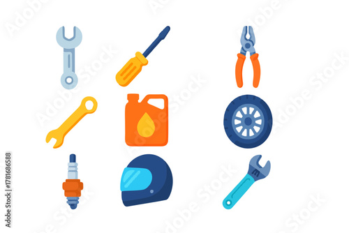 Wallpaper Mural Automotive Repair and Maintenance Icons Wrench, Screwdriver, Tire, Spark Plug, and More Torontodigital.ca