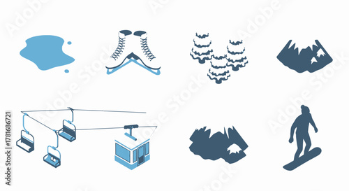 Ski Resort Icons Vector Graphics Winter Vacation Symbols and Elements