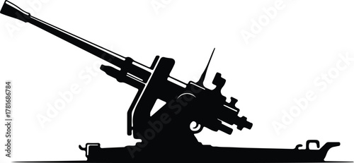 Illustrator Anti aircraft gun artillery military weapon black Silhouette vector