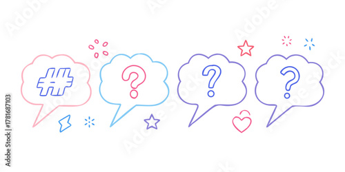 Set of colorful speech bubbles with question marks