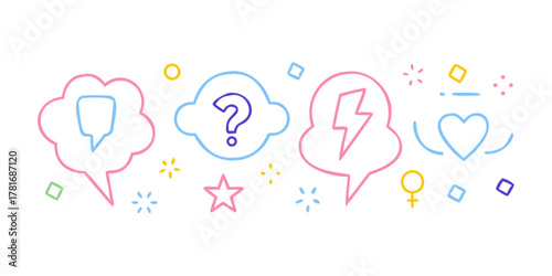 Set of colorful speech bubbles and symbols