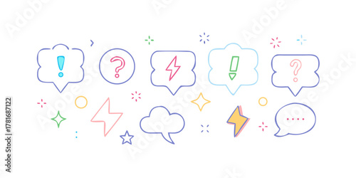 Set of colorful speech bubbles with symbols