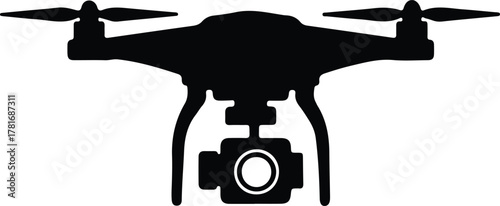 Illustrator Drone with Camera Equipment Black and White Silhouette vector