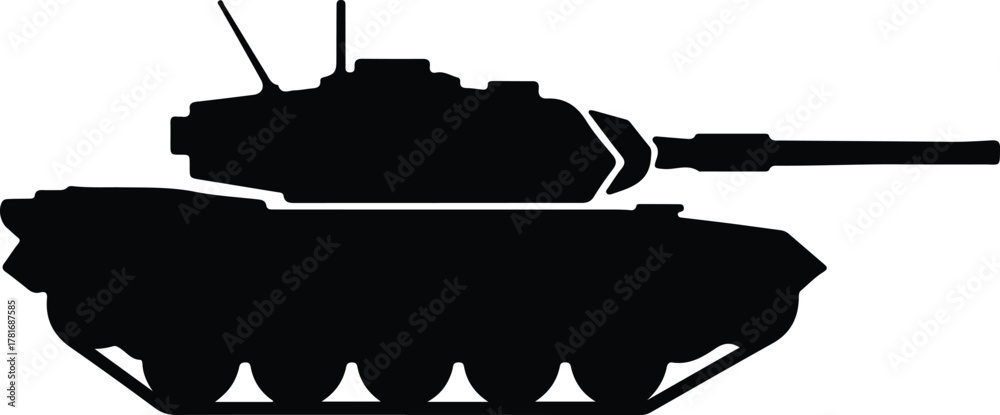 Obraz premium Illustrator military tank heavy armor vehicle warfare technology Silhouette vector