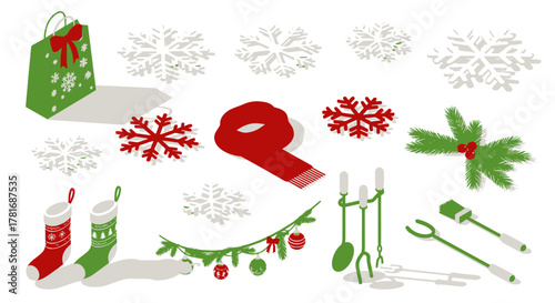 Festive Holiday Set with Decorative Ornaments for Celebratory Designs