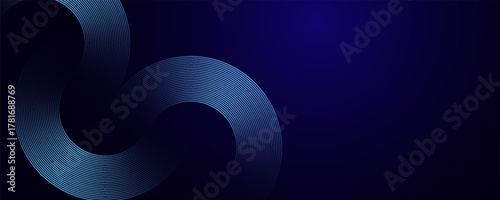 Abstract glowing circle lines on dark blue background. Geometric stripe line art design. Futuristic technology concept. Modern shiny blue lines. eps10