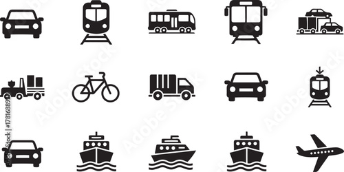 Vehicular Symphony: A collection of various vehicles, including cars, trains, buses, and ships, forms a comprehensive tapestry of transport.
