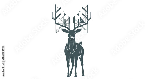 Striking geometric stag with modern abstract antlers, symbolizing nature's power and innovation in a clean, minimalist design.