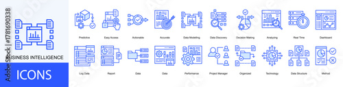 Business Intelligence icon collection set. Containing Predictive, Easy Access, Actionable, Accurate, Data Modelling icon