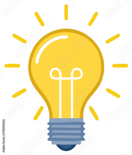 Bright yellow glowing light bulb illustration representing ideas innovation and creative thinking