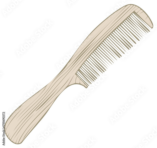 Wooden comb illustration with lines for hair care or styling
