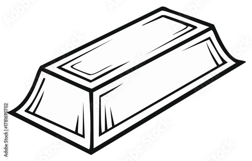 Gold bar icon. Black and white vector illustration of a precious metal ingot for wealth and investment concepts.