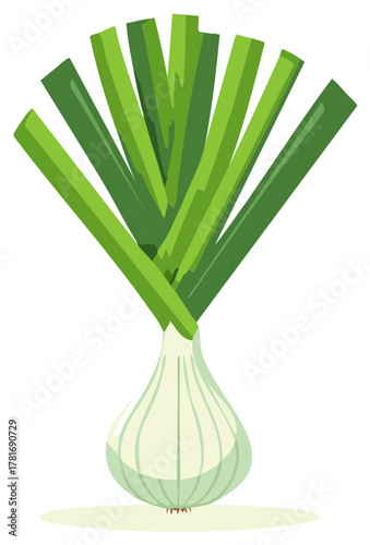 Cartoon Spring Onion with Green Shoots Vegetable Food Ingredient