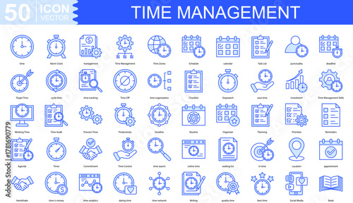 Time Management icon collection set. Containing time, Alarm Clock, management, Time Zones, Schedule, calendar icon