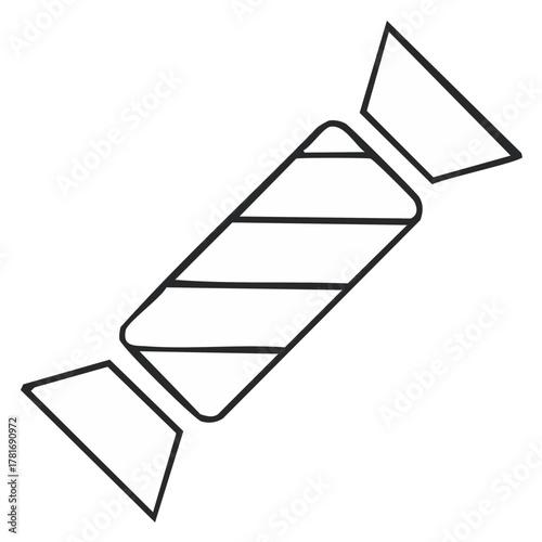 Simple Line Art Wrapped Candy Icon with Striped Wrapper Illustration
