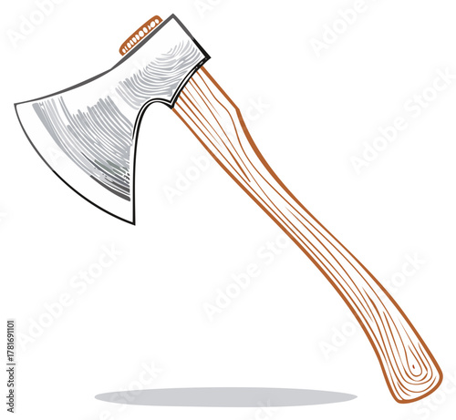 Stylized axe illustration depicting wood chopping equipment with a brown handle and sharp metallic head