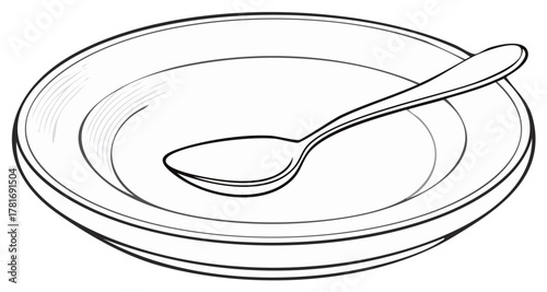 Empty dish and spoon line art illustration