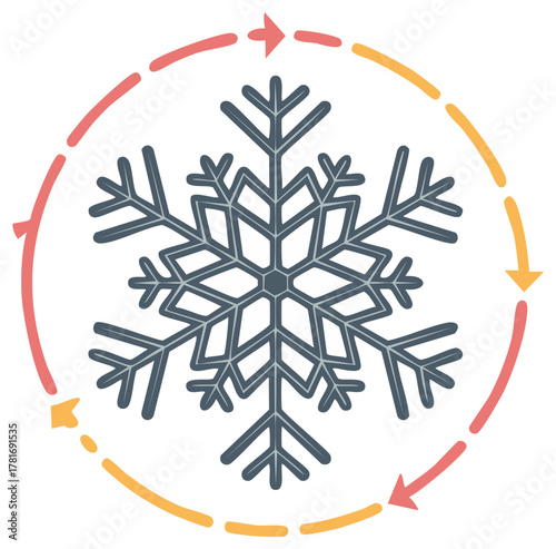 Stylized snowflake and circular arrows illustrating a cooling or defrost cycle concept