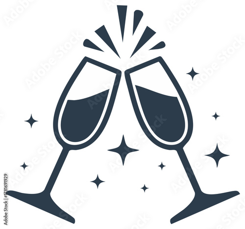 Vector icon of two champagne glasses clinking together for a festive celebration or toast
