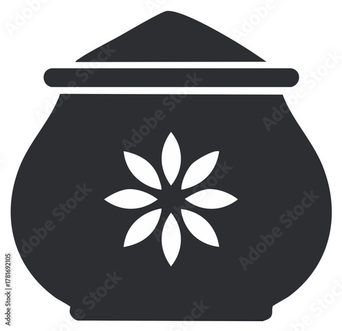 Simple elegant traditional lidded pot icon with decorative floral design element