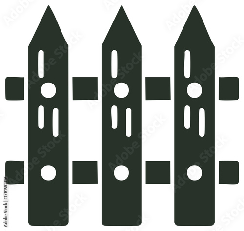 Simple picket fence icon featuring three pointed vertical posts and horizontal rails