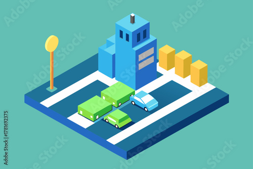 Flat Design Isometric City with EV Station