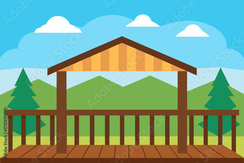 Beautiful Wooden Balcony with Scenic View