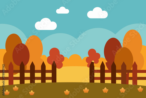 Wooden Fence in a Peaceful Autumn Field