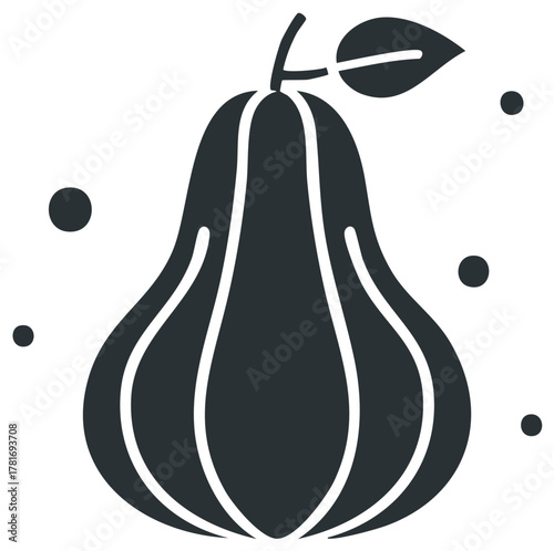 Dark Silhouette of a Rose Apple Fruit with a Leaf and Floating Dots