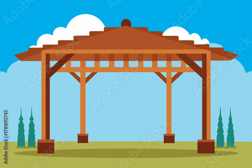 Wooden Pergola in a Cozy Outdoor Space
