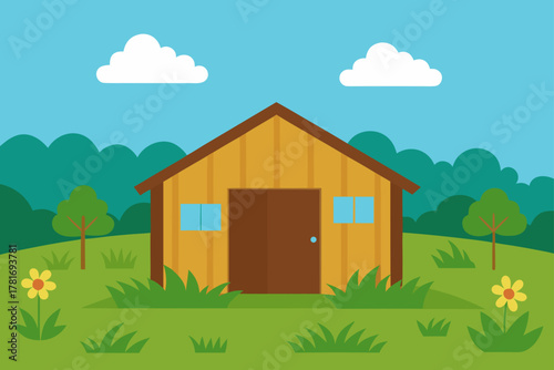 Wooden Shed in Wild Meadow