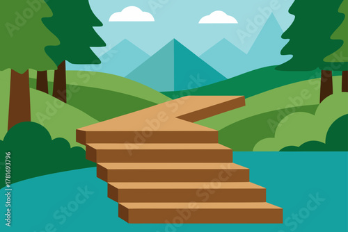 Wooden Steps by Forest Creek