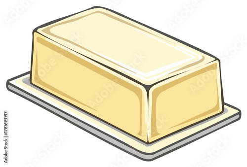 Block of Butter on a Butter Dish Dairy Product Cooking Ingredient Culinary Arts Simple Cartoon Illustration