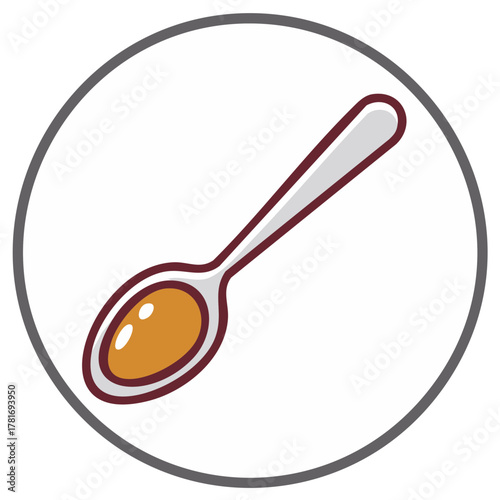 Spoon with Liquid Inside Round Icon - Vector Illustration