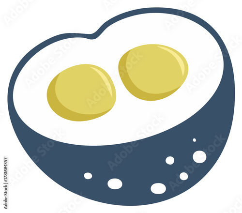 Simplified cartoon illustration of two eggs in a whimsical heart shaped plate.