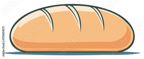 Stylized cartoon illustration of a whole loaf of fresh baked bread isolated