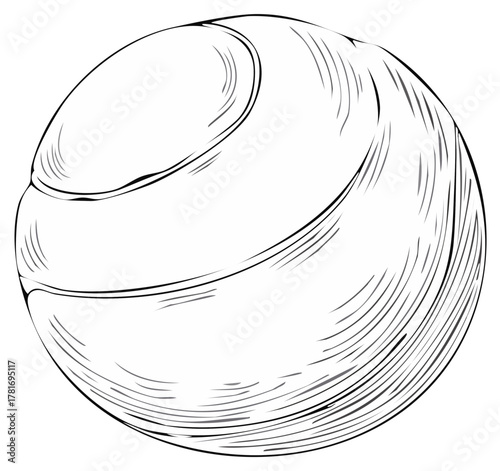 Sketch of a round textured object with curved lines and shading