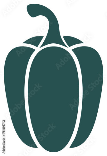 Green bell pepper simple illustration with clean lines and a dark teal hue
