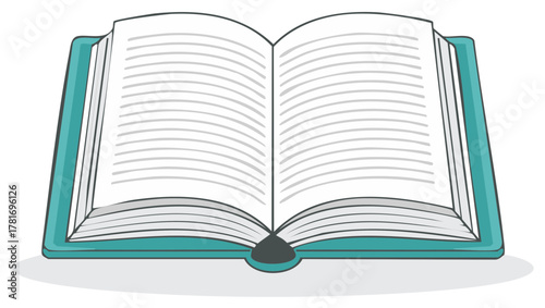 Vibrant teal open book with blank lined pages illustration for education and knowledge