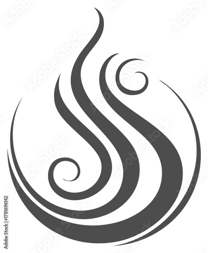 Abstract circular symbol with flowing wavy lines. Stylized vector icon for fire, steam, or water element.