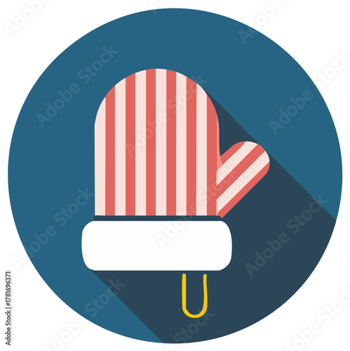 Flat Design Striped Oven Mitt Icon with Long Shadow Cooking and Kitchen Safety Graphic