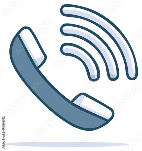 Retro telephone handset with ringing signal waves and shadow