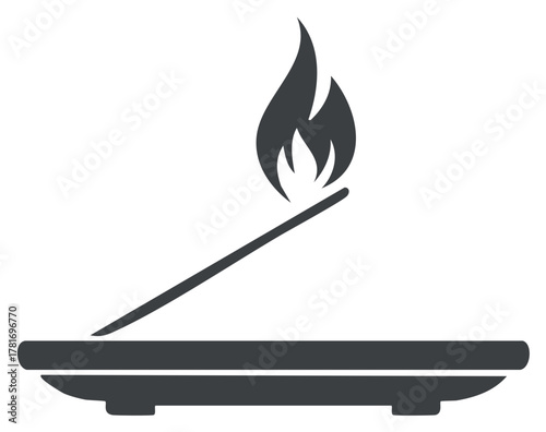 Simple Dark Gray Incense Stick Burning with a Flame on a Holder Zen Meditation Relaxation Icon