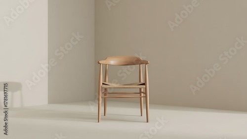 Green fabric chair with wooden legs