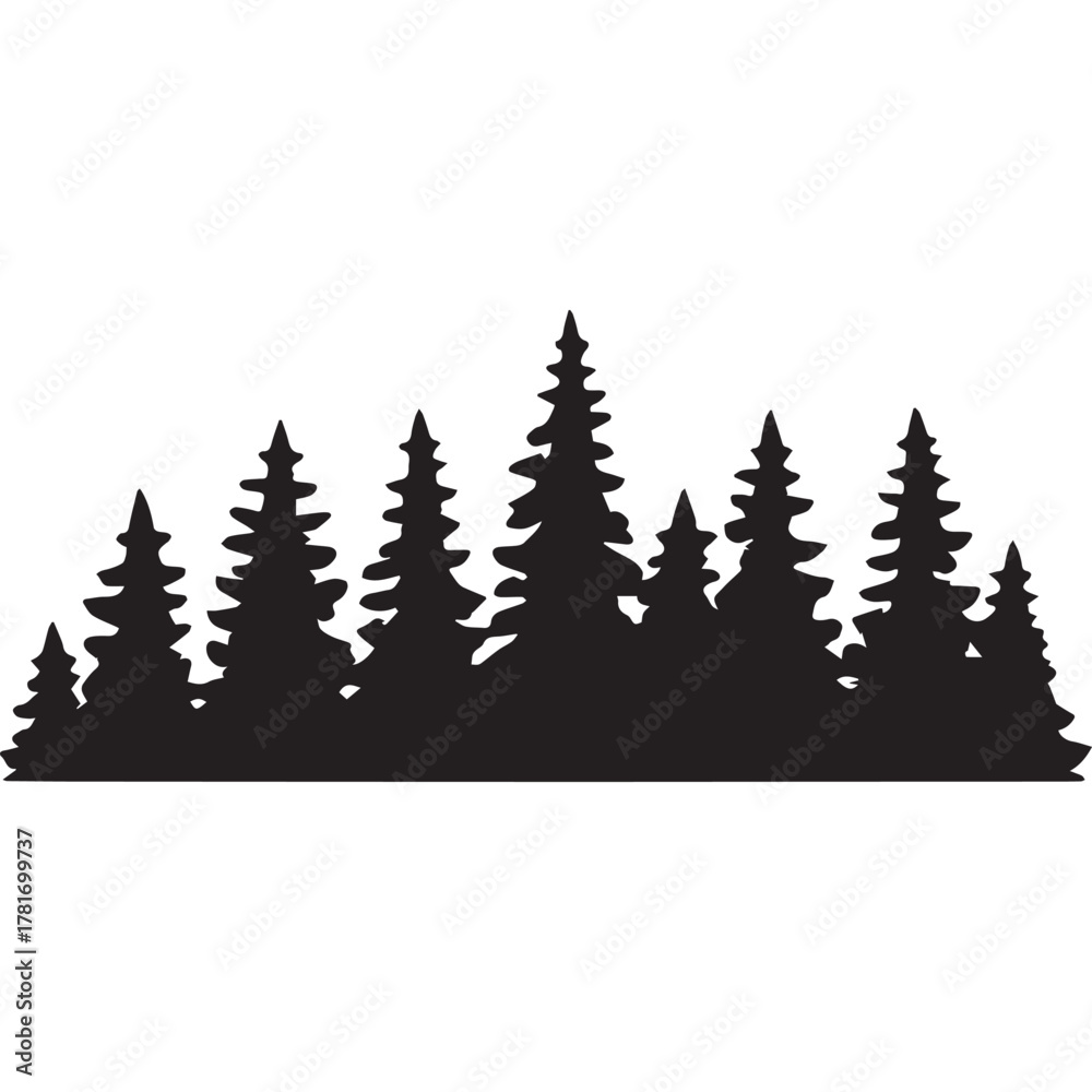 Obraz premium Beautiful forest tree line black silhouette illustration ideal for nature lovers, landscape posters, or minimalist designs. Perfect for eco and outdoor concepts.