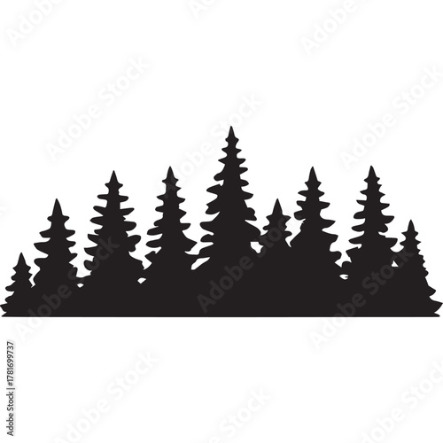 Beautiful forest tree line black silhouette illustration ideal for nature lovers, landscape posters, or minimalist designs. Perfect for eco and outdoor concepts.
